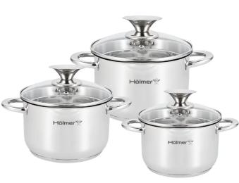 Набір каструль Holmer CS-3651-SSD Orly Stainless Steel (3 каструлі з кришкою)