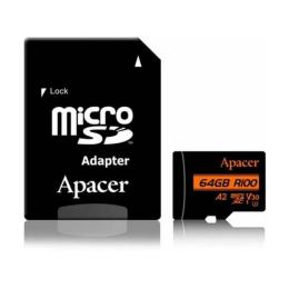 Карта памяті Apacer AP64GMCSX10U8-R 64 GB microSDXC Black UHS-I U3 V30 A2 + SD-adapter