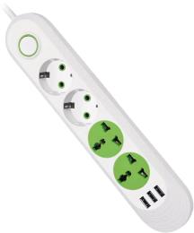 Мережевий фільтр Voltronic F01U White 2 розетки EU,2 розетки Universal,3 USB, 1.5 м