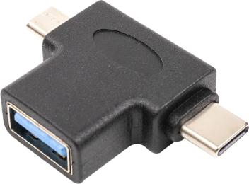 Перехідник PowerPlant CA913121 Type-C/microUSB (тато) - USB (мама) Black