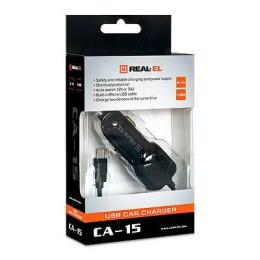 Автомобільний зарядний пристрій для телефона REAL-EL CA-15 Black (EL123160009)