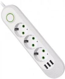 Мережевий фільтр Voltronic F03U White 3 розетки EU, 3 USB
