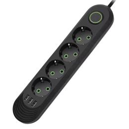 Мережевий фільтр Voltronic F04U Black 4 розетки EU, 3 USB