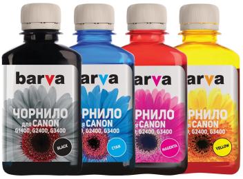 Комплект чорнил для принтера BARVA Canon GI-490 для G1400/G2400/G3400, B/C/M/Y, 4x180 мл чорнил