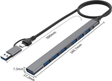 USB-хаб XoKo AC-700m USB/Type-c 3.0 chip 7 USB 0.5 м (XK-AC-700m-SL)