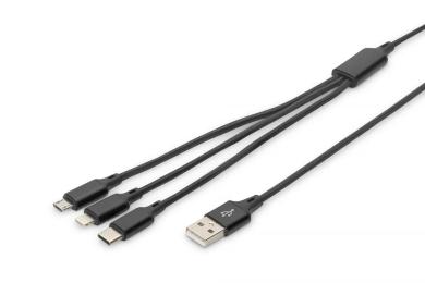 Дата-кабель Digitus AK-300160-010-S USB (тато) - microUSB/Type C/Lightning (тато) Black
