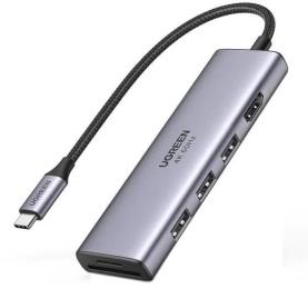 USB-хаб Ugreen CM511 6-in-1 USB Type-C to 3xUSB 3.0 + HDMI Multif Space Gray (60383)