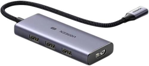 USB-хаб Ugreen CM500 4-in-1 USB Type-C to 3xUSB 3.0 + HDMI Multif Space Gray (50629)
