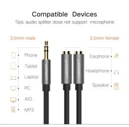 Аудіо-кабель Ugreen Stereo Audio Splitter Cable AV123 3.5mm (тато) - 3 Black (10532)