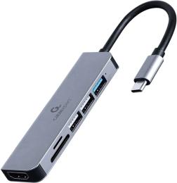 USB-хаб Cablexpert A-CM-COMBO6-02 Gray (хаб/HDMI/кардридер)