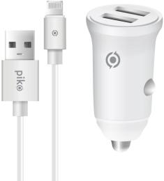 Автомобільний зарядний пристрій для телефона Piko CC-312 (2 USB 3.1A) White з кабелем Lightning (1283126538810)