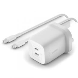 Мережевий зарядний пристрій для телефона Belkin WCH013VF2MWH-B6 White Boost Up Charge Pro GaN 2xUSB-C PPS Wall Charger T