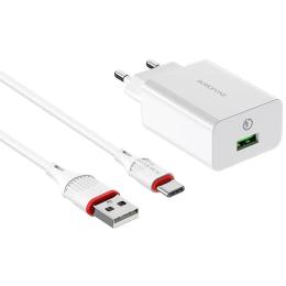 Мережевий зарядний пристрій для телефона Borofone BA21A Long journey QC3.0 (1USB/3A) White + кабель Type-C