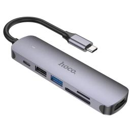 USB-хаб Hoco HB28 Gray (HDTV+USB3.0+USB2.0+SD+TF+PD)