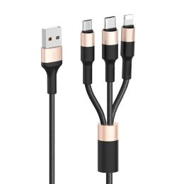 Дата-кабель Hoco Xpress X26 1m USB(тато) - Lightning/microUSB/USB Type C(тато) Black Gold 2A