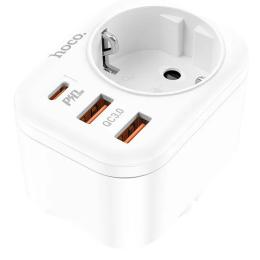 Мережевий фільтр Hoco NS3 White (розетка + 2 USB + Type-C)