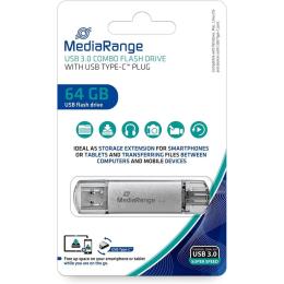 Флеш память MediaRange MR937 64 GB USB 3.0 Silver combo flash drive with USB Type-C plug