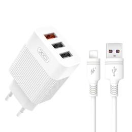Мережевий зарядний пристрій для телефона XO L72 White (18W/1USB + 2.4A/2 USB) + Lightning