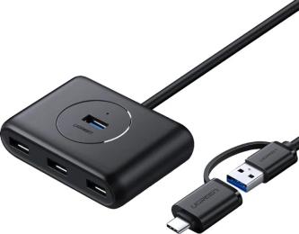 USB-хаб Ugreen CR113 USB 3.0 Black with USB Type-C, 1m