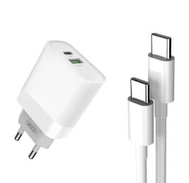 Мережевий зарядний пристрій для телефона XO L64 White with USB Type-C - USB Type-С Cable