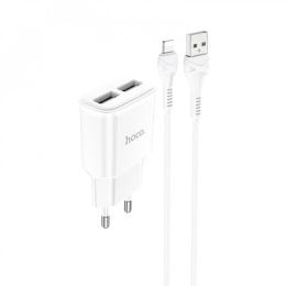 Мережевий зарядний пристрій для телефона Hoco C88A Star round + Type-A to Lightning Cable White