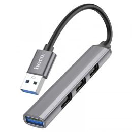 USB-хаб Hoco HB26 4 in 1 (Type-A to 1хUSB3.0 + 3хUSB2.0) Metal Gray (6931474765468)