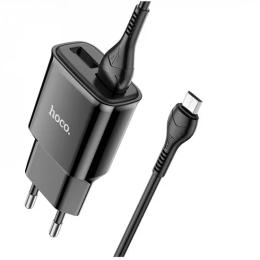 Мережевий зарядний пристрій для телефона Hoco C88A Star round + Type-A to microUSB Cable Black