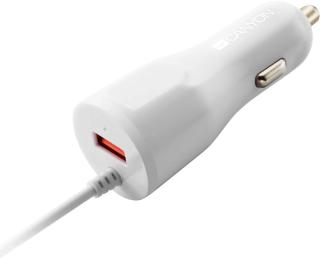 Автомобільний зарядний пристрій для телефона Canyon lightning 2.4 A C-033 White (CNE-CCA033W)