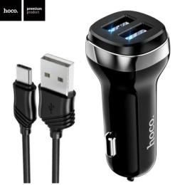 Автомобільний зарядний пристрій для телефона Hoco Z40 Superior + Type-C Black 2USB/2,4A