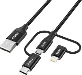 Дата-кабель Choetech IP0030-BK USB Type A (тато) - Apple Lightning USB Type C micro-USB (тато), 1.2m Black