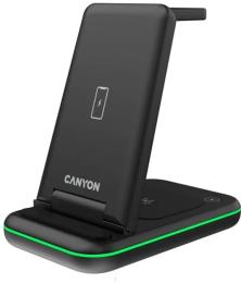 Бездротовий зарядний пристрій Canyon WS-304 Black 3 в 1 QI (CNS-WCS304B)+адаптер живлення