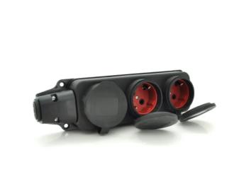 Колодка для мережевого фільтра PiPO PP/SP-3133/3/44/16B, 16А, 220-240В, IP44 Black із заглушкою, із заземленням 3 гнізда