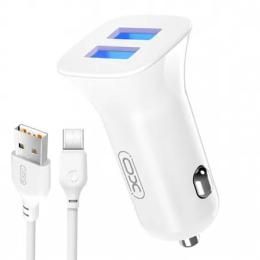 Автомобільний зарядний пристрій для телефона XO TZ10 White 2USB/2.4A + Type-C