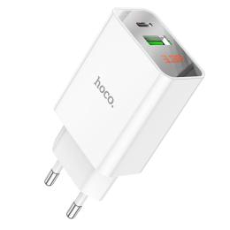 Адаптер живлення для телефона Hoco C100A PD20W White +QC3.0 charger with digital display