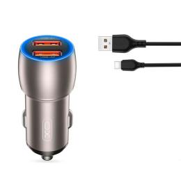 Автомобільний зарядний пристрій для телефона XO CC52 Black QC 3.0 36W/2USB + Type-C Cable