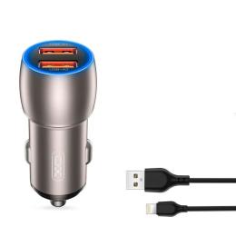 Автомобільний зарядний пристрій для телефона XO CC52 Black QC 3.0 36W/2USB + Lightning Cable