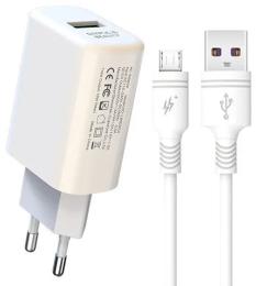 Мережевий зарядний пристрій для телефона XO L85D White QC3.0 1USB 18W + кабель MicroUSB