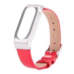 Ремінь для браслету Xiaomi Mi Band 2 шкіряний Red Silver