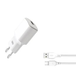 Мережевий зарядний пристрій для телефона XO L73 White + Micro USB cable