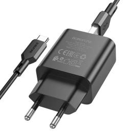 Мережевий зарядний пристрій для телефона Borofone BA72A Spring + USB-C Black (BA72ACB)