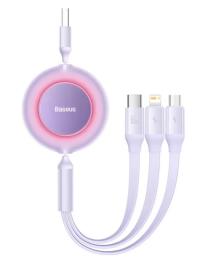 Дата-кабель Baseus Bright Mirror 2 Retractable Cable 3in3 CAMJ010105 USB-A (тато) - USB-C/Lightning/Micro-USB (тато) Purple 1.1m 66W