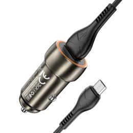 Автомобільний зарядний пристрій для телефона Hoco Z46 Blue shield Metallic Gray Cable Micro USB