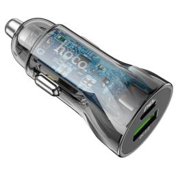 Автомобільний адаптер для телефона Hoco Z47A Transparent Discovery Black 30W (Type-C + USB)