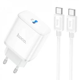 Мережевий зарядний пристрій для телефона Hoco C104A PD20W White + Cable Type-C - Type-C