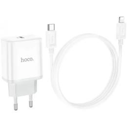 Мережевий зарядний пристрій для телефона Hoco C104A PD20W White + Кабель Type-C - Lightning