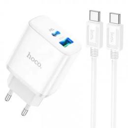 Мережевий зарядний пристрій для телефона Hoco C105A White + Кабель Type-C - Type-C