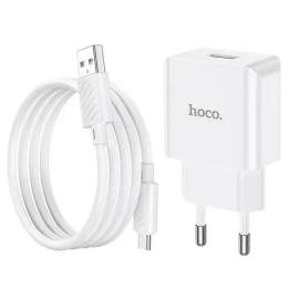 Мережевий зарядний пристрій для телефона Hoco C106A White + Кабель micro-USB