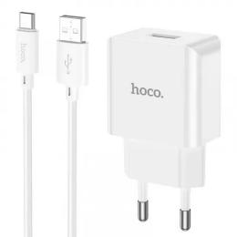 Мережевий зарядний пристрій для телефона Hoco C106A White + Cable Type-C