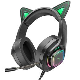 Накладні навушники Hoco W107 Cute Cat Ear Black Green