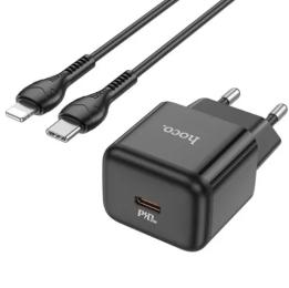Мережевий зарядний пристрій для телефона Hoco N32 Glory + Type-C to Lightning Cable Black PD30W